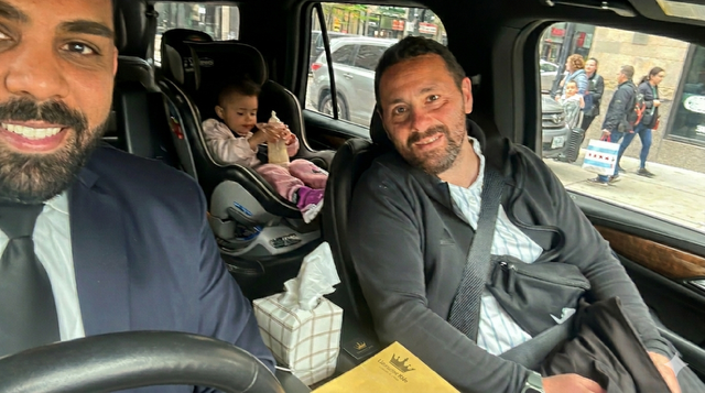 Example of a child car seat installed for chauffeur transportation